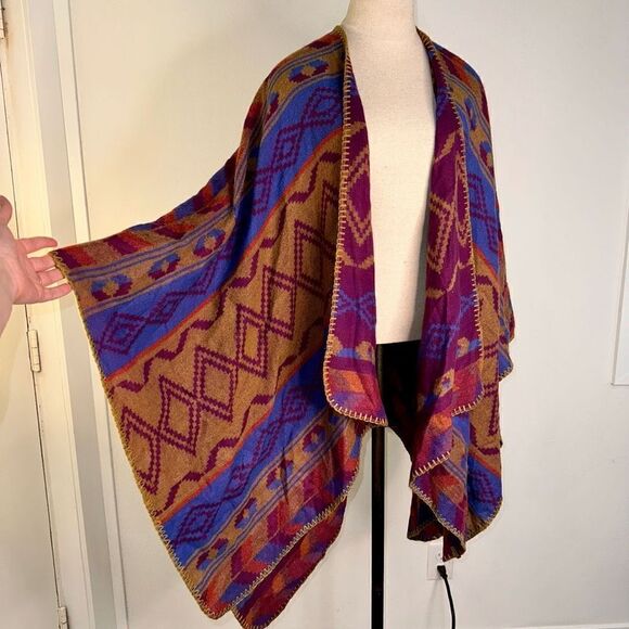 Eddie Bauer Womens Boho Southwestern Reversible Blanket Shawl One Size Colorful - Picture 4 of 7